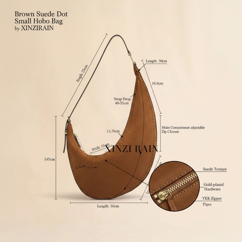 Custom Brown Suede Hobo Bag Manufacturer in China