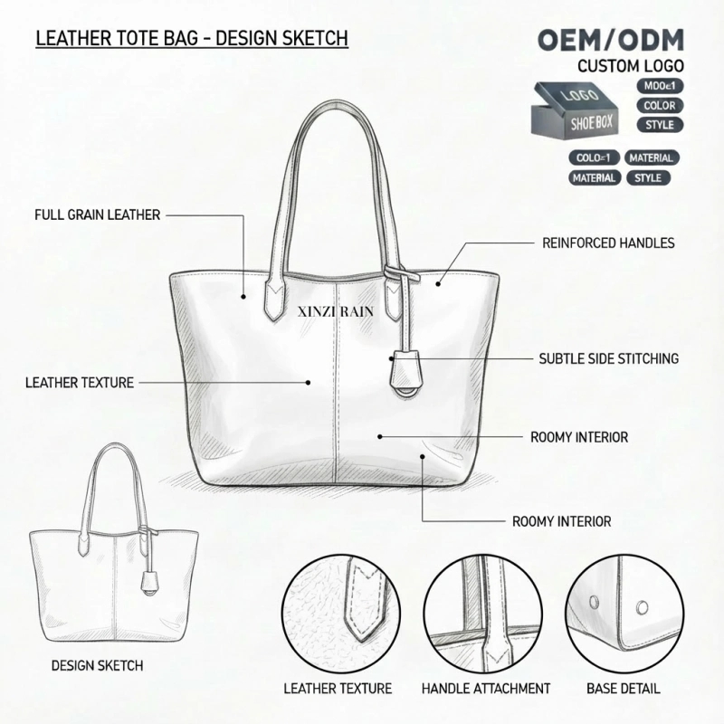 OEM Two-Tone Leather Tote Bag with Removable Pouch | Custom Handbag Manufacturer – XINZIRAIN
