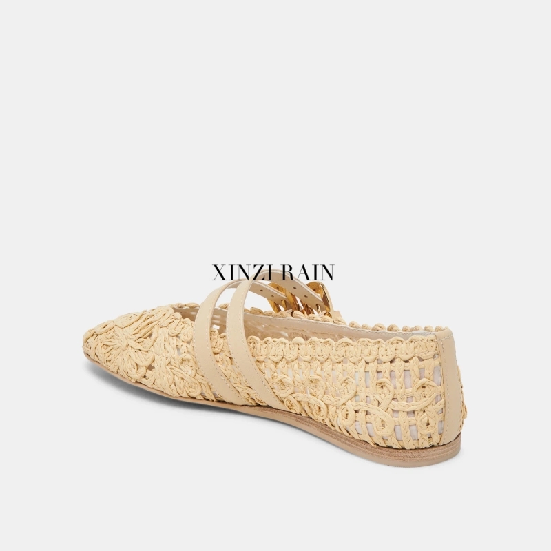 Eco-Friendly Macrame Ballet Flats | Handcrafted Wide Mary Jane Flats OEM