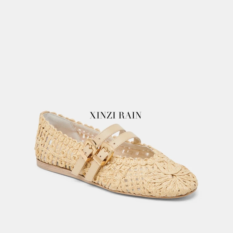 Eco-Friendly Macrame Ballet Flats | Handcrafted Wide Mary Jane Flats OEM