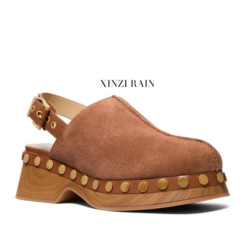 Custom Suede Studded Clogs for Women | Wooden Platform Slingback Mule