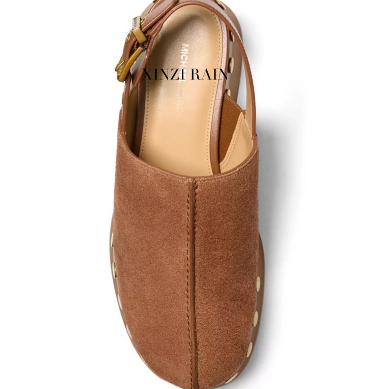 Custom Suede Studded Clogs for Women | Wooden Platform Slingback Mule