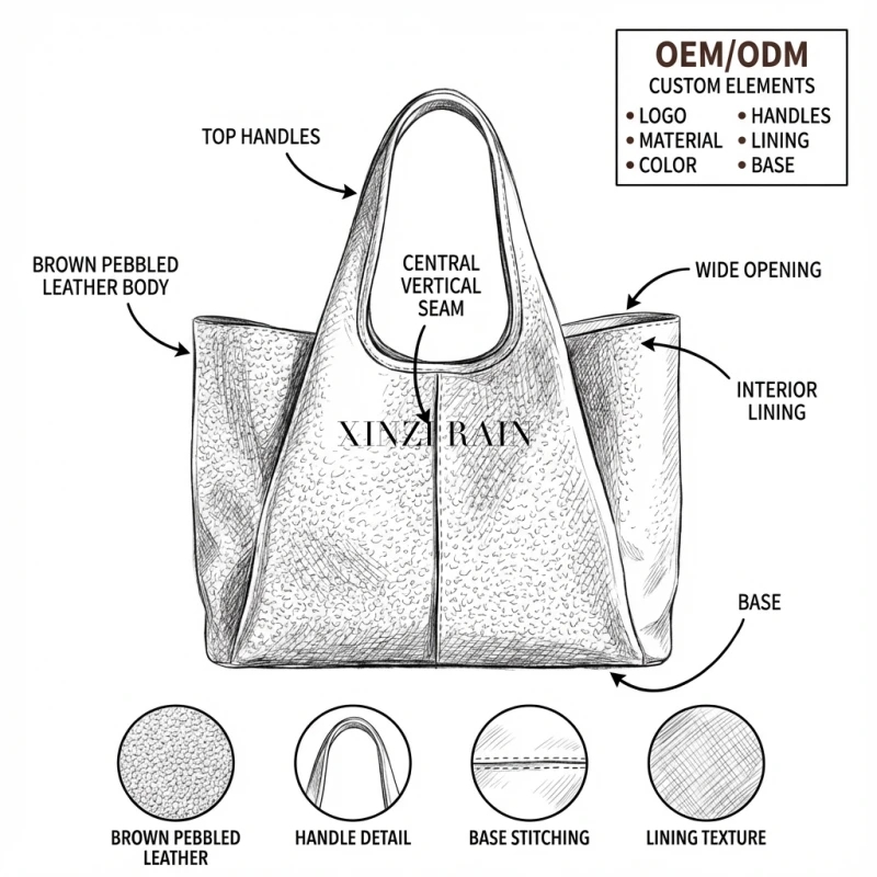 Custom Leather Tote Bag | Large-Capacity Minimalist Tote for Private Label Brands