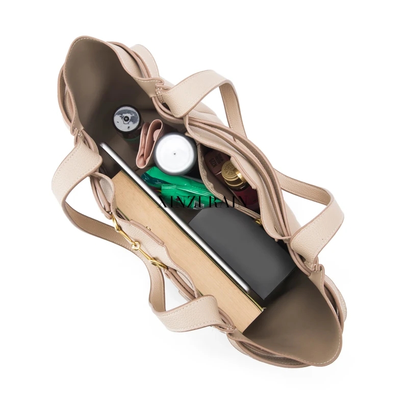 Custom Beige Leather Tote Bag | Large-Capacity Women’s Tote for Private Label Brands