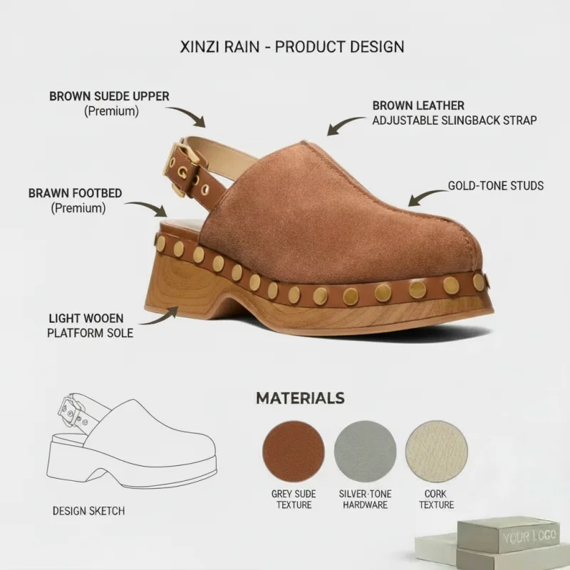 Custom Suede Studded Clogs for Women