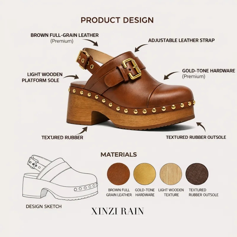 OEM Leather Platform Clogs