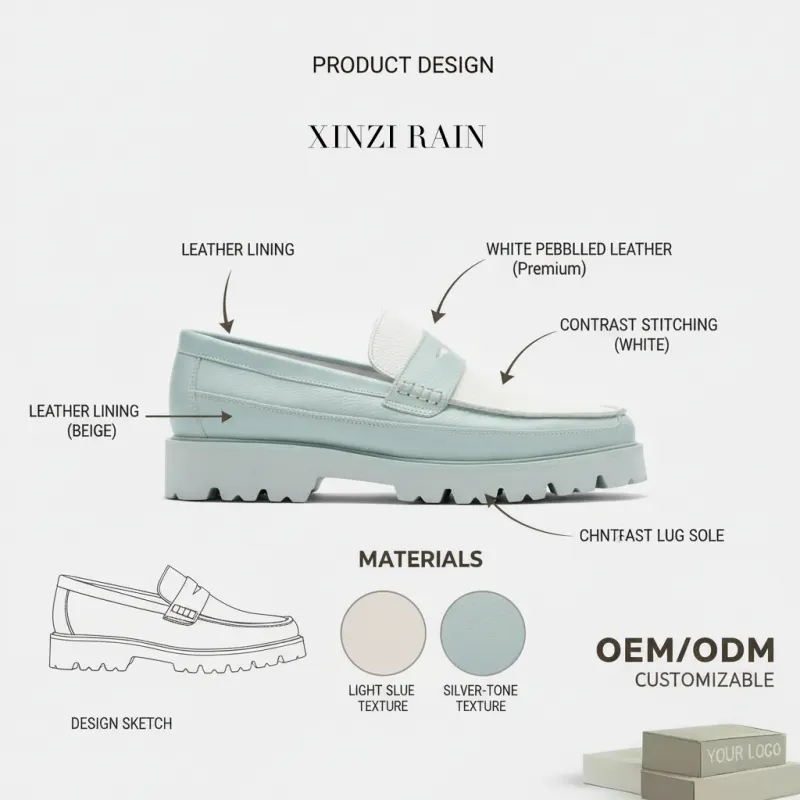 Custom Chunky Leather Loafers Manufacturer – Premium Pebbled Leather Platform Loafers for Private Label Brands