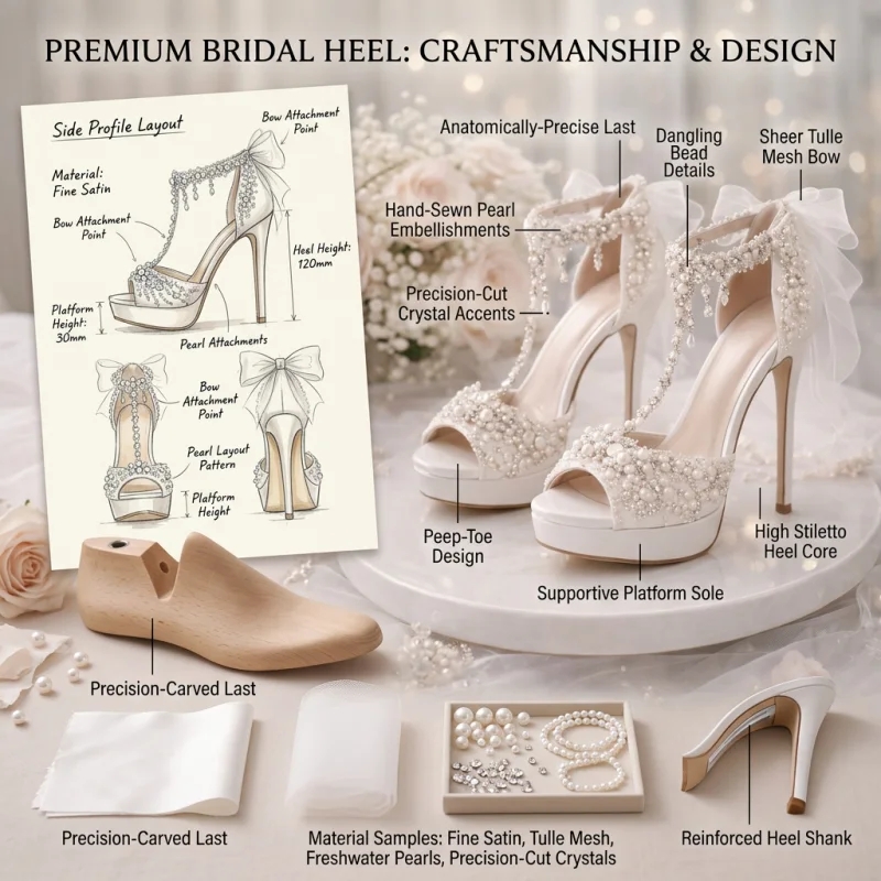 Custom Pearl Embellished Wedding Heels Manufacturer | Luxury Bridal Platform Stiletto Heels