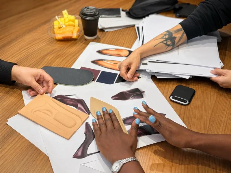 L'équipe Herrains examine un projet de développement de chaussures et sacs personnalisés