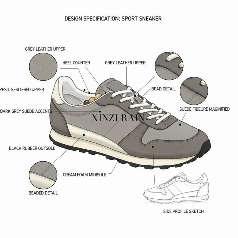 Sneaker sportive in pelle grigia personalizzate | Produttore di scarpe da corsa casual OEM e ODM in Cina