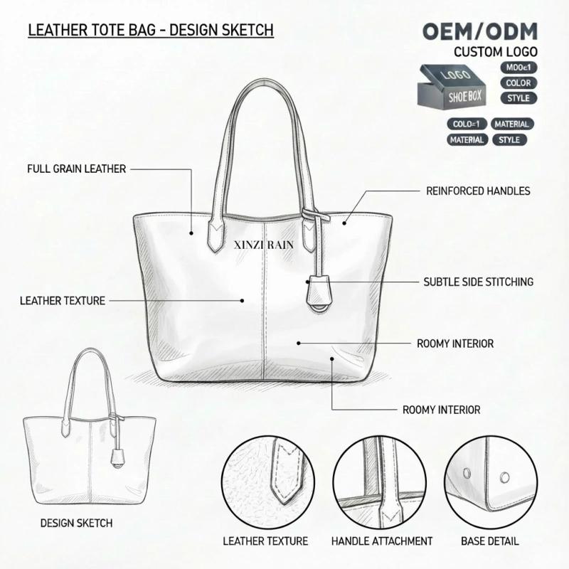OEM Two-Tone Leather Tote Bag with Removable Pouch | Custom Handbag Manufacturer – XINZIRAIN