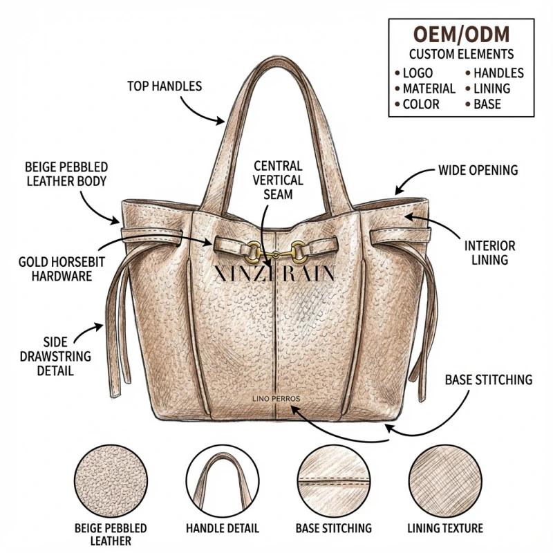 Custom Beige Leather Tote Bag | Large-Capacity Women’s Tote for Private Label Brands