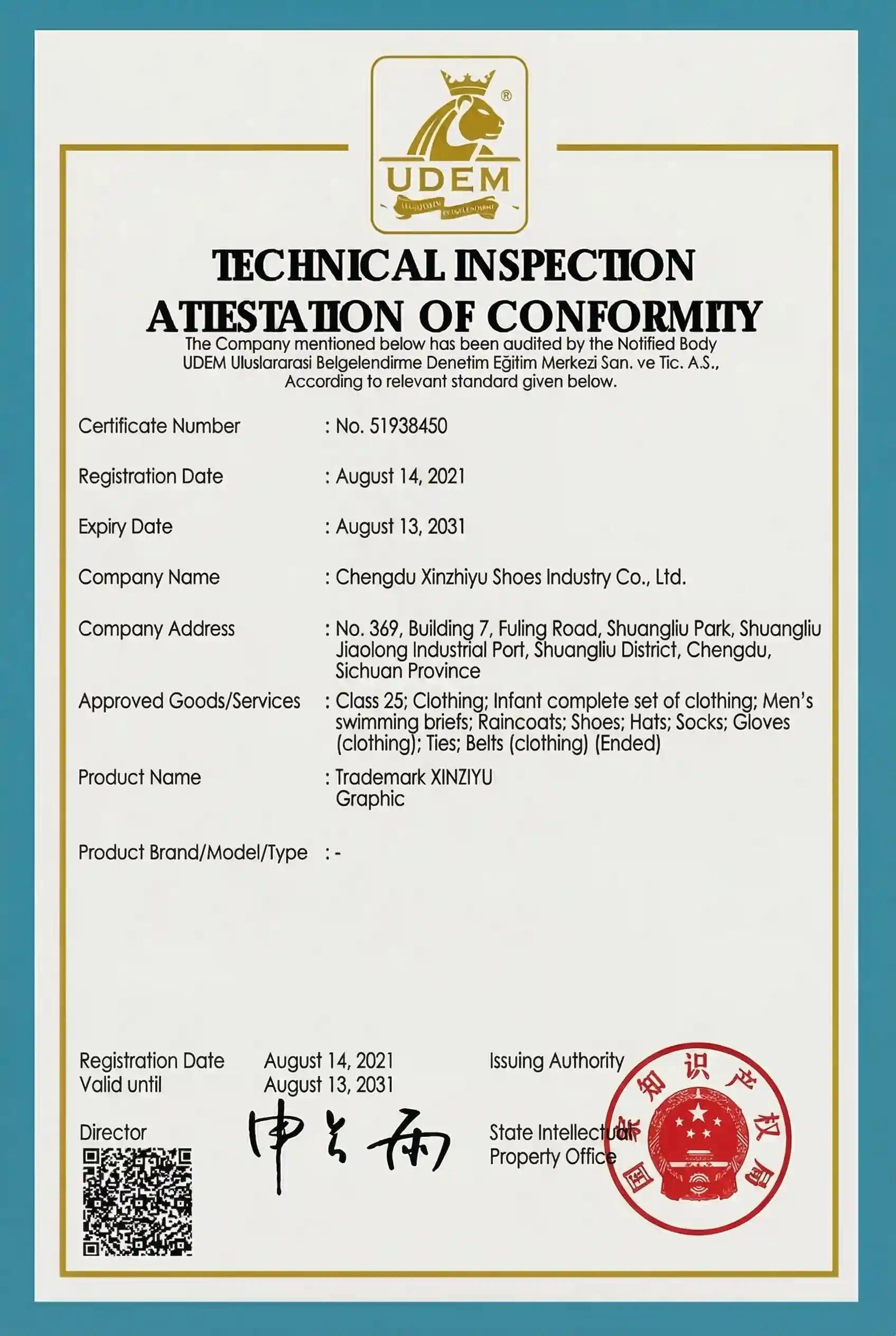 XINZIRAIN Trademark Conformity Certification