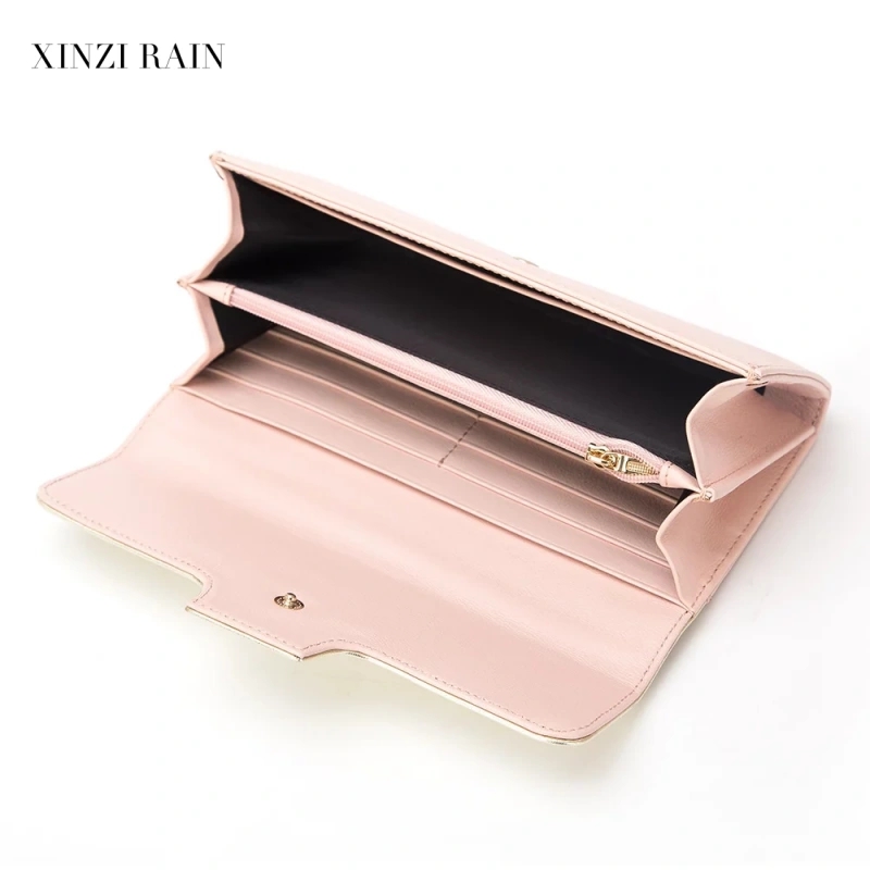 Custom Pink Metallic Leather Long Wallet | ODM Wallet Manufacturer