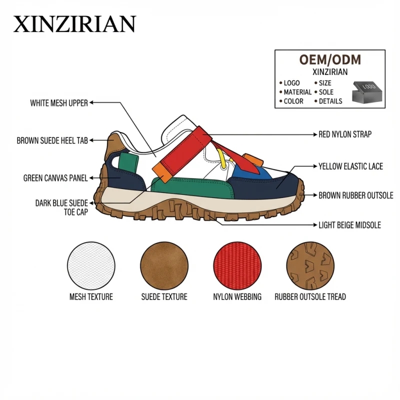 Custom Kids Semi-Open Multicolor Shoes | OEM Children’s Textile & Leather Footwear