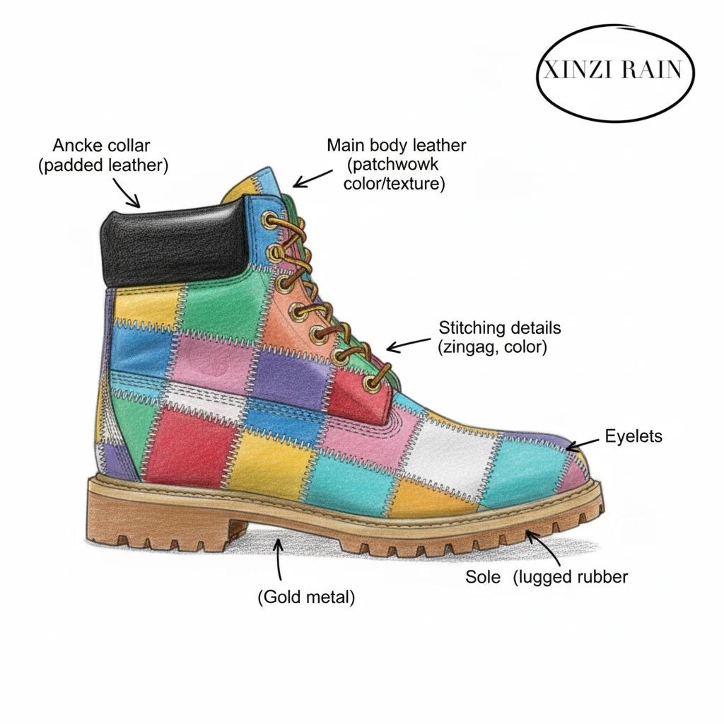 Botas infantis impermeáveis premium personalizadas | Calçado infantil OEM com patchwork colorido