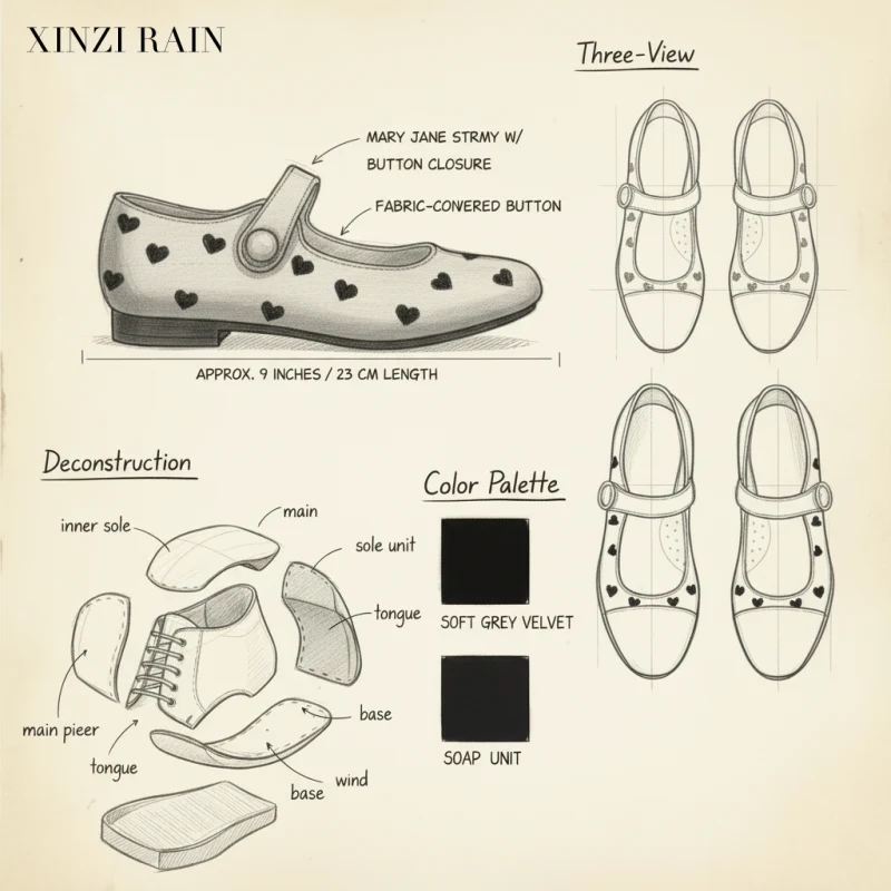 Private Label Kids Shoes Manufacturer | Velvet Mary Jane Flats with Heart Embroidery